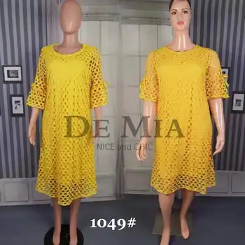 

New African women's Dashiki Water-soluble lace loose skirt dress & underlining white yellow Sky blue red PINK Y690