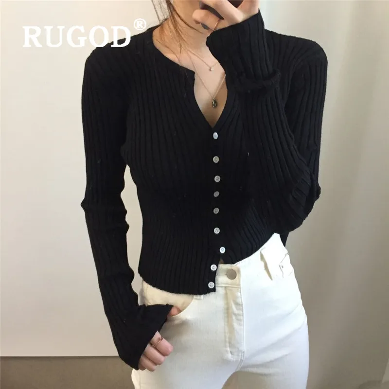 RUGOD вязаный кардиган, облегающий укороченный свитер, женские свитера,, зимние топы для женщин, вязаная одежда, мода, Kpop одежда