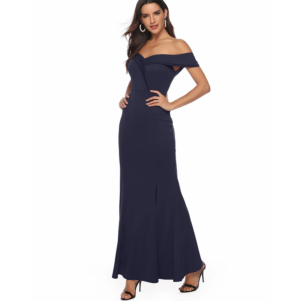 Off Shoulder Bridesmaid Dress Elegant Party Dress Slit Pink Long Maxi Dress Sexy Vestido de Fiesta Robe de Soiree YSM-5175