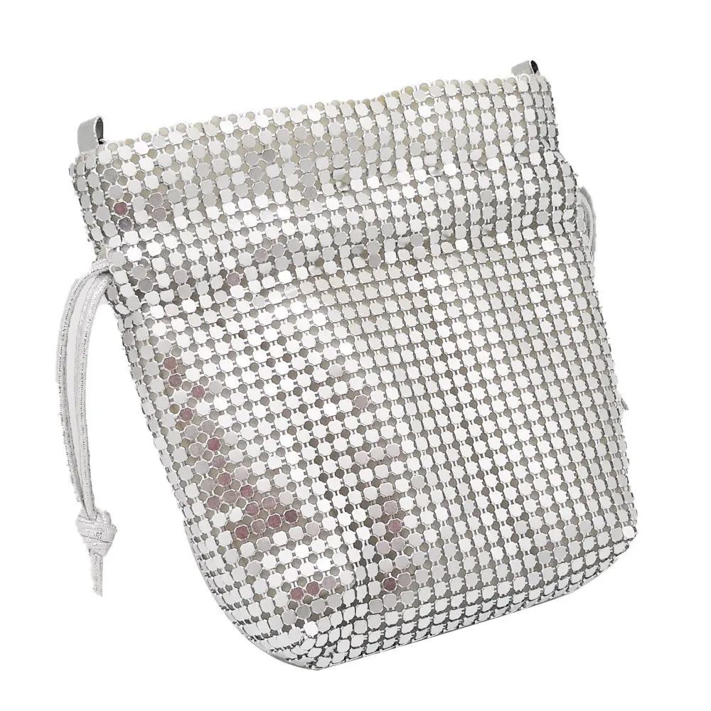 Серебристая металлическая атласная вечерняя сумка клатч, украшенный бисером Мини-счастливая Сумка Дизайнерские алюминиевые ведро вечерняя сумка s Детский кошелек для монет