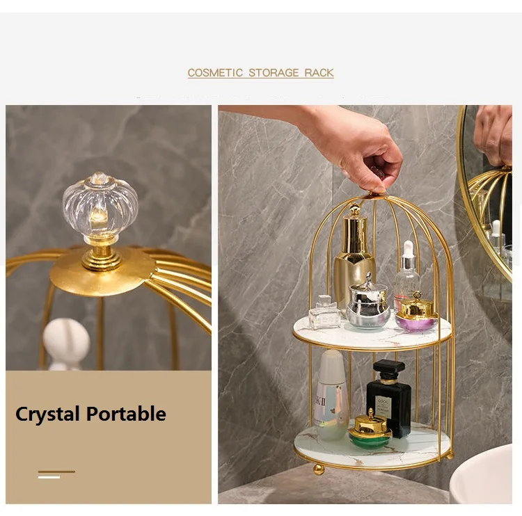 Desktop Storage Rack Cosmetics Storage Box Iron Art Nordic Style Bird Cage Rack Lipstick Perfume Cosmetic Skin Care Product Storage Rack Finishing Table