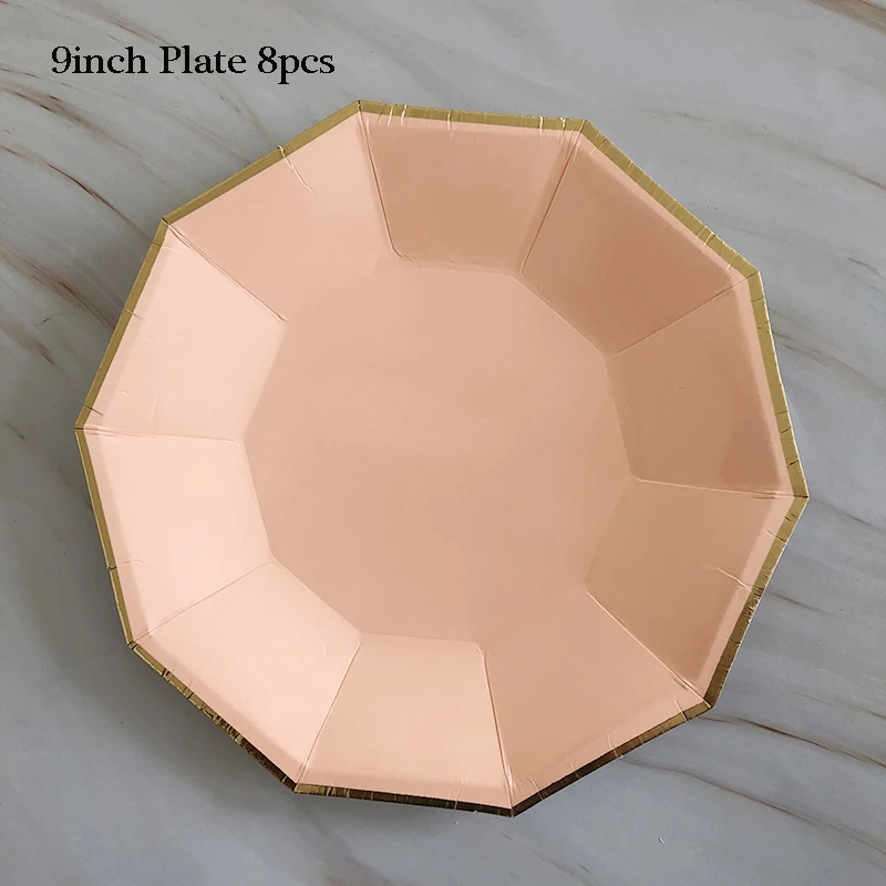 9inch plate 8pcs Золотая фольга, розовый, для дня рождения, свадьбы, Декор, блюдо для торта, одноразовая посуда, набор, вечерние принадлежности, бумажная тарелка, чашка для детского душа - Цвет: 9inch plate 8pcs
