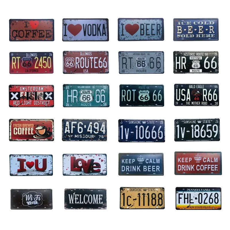 

I love Coffee Beer Amsterdam Route 66 Metal Tin Signs Car License Plate Plaque Poster Bar Wall Garage Home Wall Decor 15x30cm