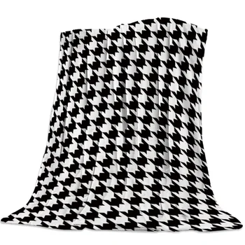 

Classic Houndstooth Pattern Throw Blanket Soft Fleece Blankets Warm Sofa Bed Sheets