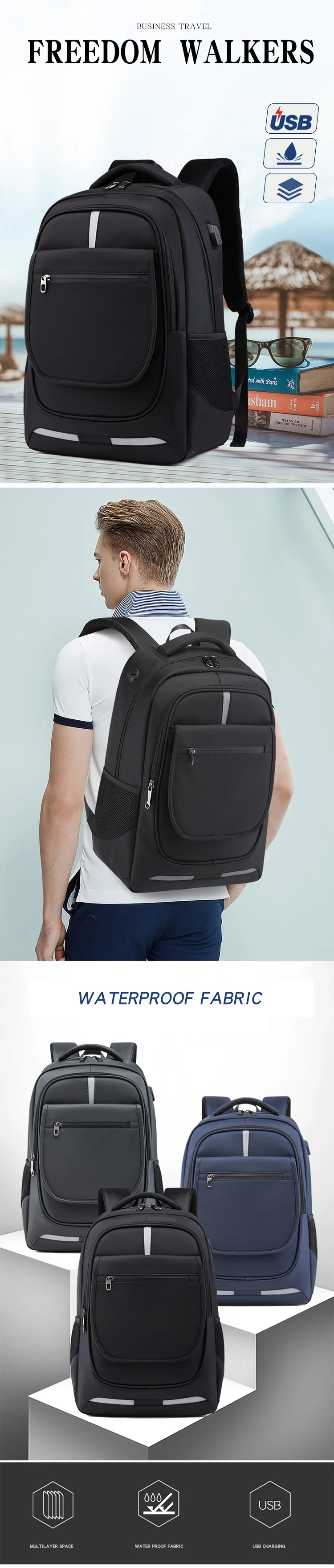 Модный многофункциональный рюкзак для путешествий, мужской подростковый школьный 1" рюкзак для ноутбука, водонепроницаемый мужской рюкзак, вместительный рюкзак