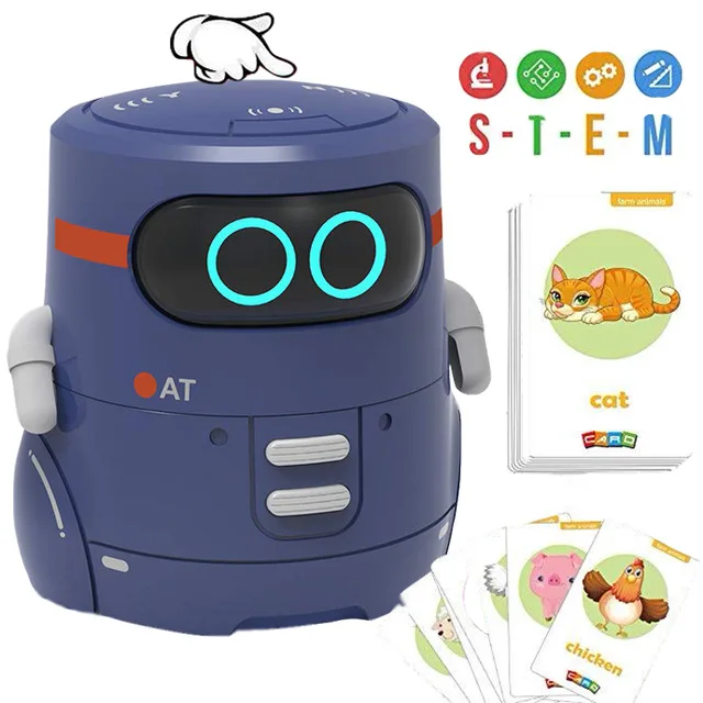 Обучающая игрушка-робот для танцев, поет, карточная игра, сенсорный зондирующий регистратор, интерактивный Детский обучающий Партнер, умный робот, подарки для девочки - Цвет: Blue
