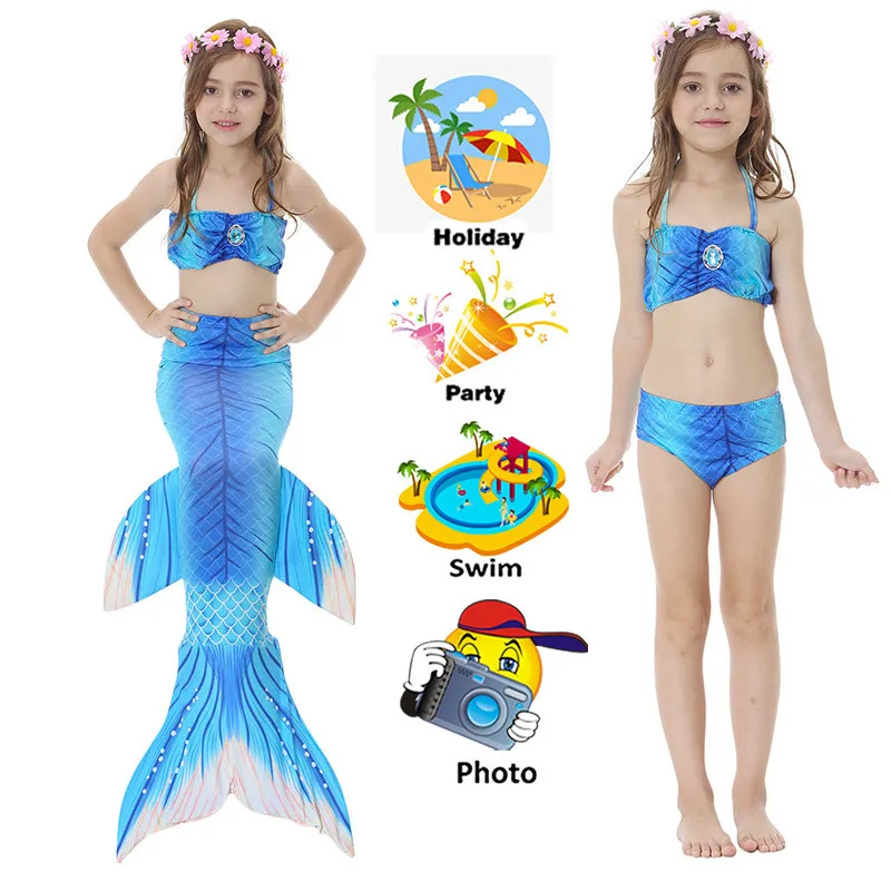 sexy halloween costumes for women Kids Girls Swimming Mermaid Tail Mermaid Costume Cosplay Children Swimsuit Fantasy Beach Bikini Can Add Monofin Fin Halloween anime dress