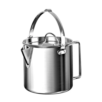 

Outdoor Camping Kettle Stainless Steel Cooking Kettle 1.2L Lightweight Compact Camping Pot For Hiking Backpacking Picnic