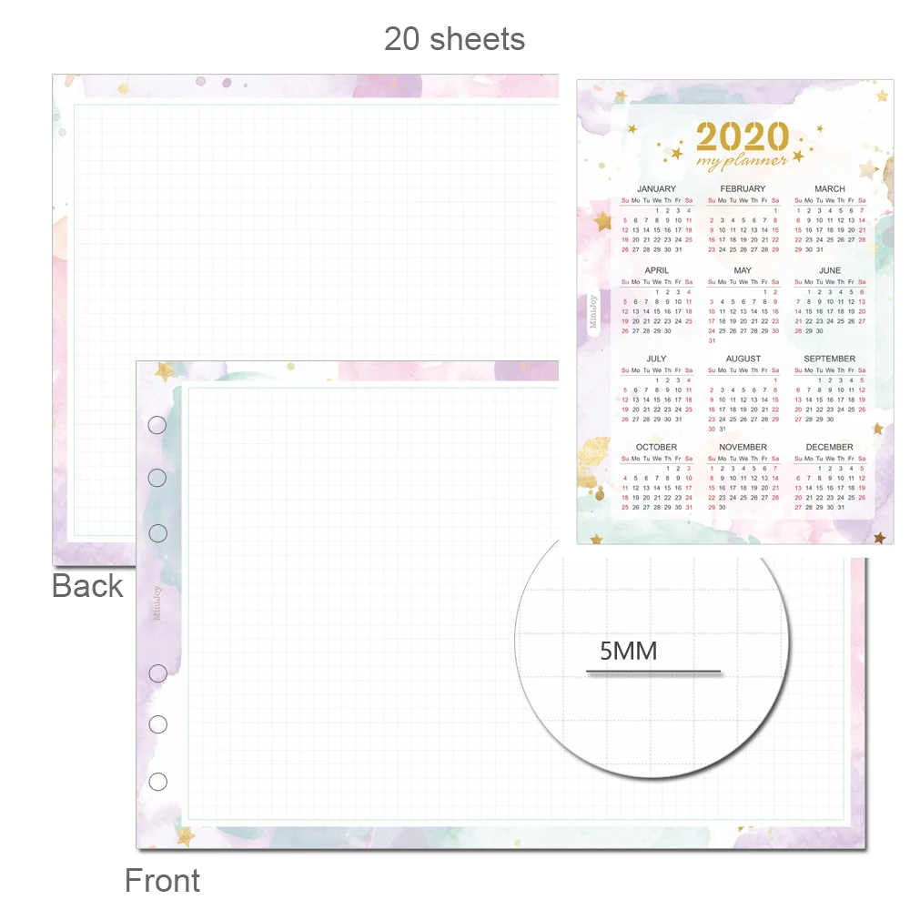 2020 Grid Paper Fromthenon Fantasy A5A6 календарь-планировщик миллиметровая бумага наполнитель бумаги для Dokibook Binder канцелярские принадлежности для школы 20 листов - Цвет: 2020 Grid Paper