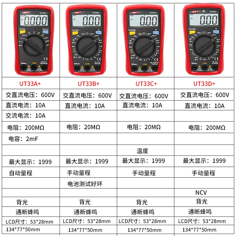 UNI-T Pocket Multimeter UT33A-D Plus Digital Ammeter Voltmeter Professional Resistance Measure