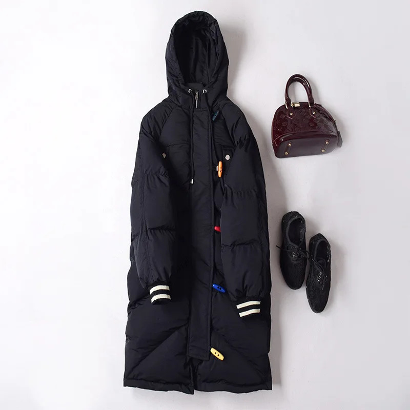 

Solid Color Toggle Thick Long Sleeve Winter Embroidery Hooded Mid-length Cotton-padded Clothes/Cotton Coat Korean-style Fashion