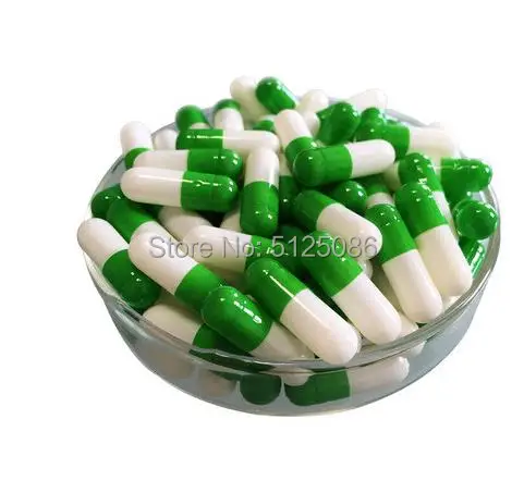 Размер 0 зелено-белые пустые желатиновые оболочки капсулы, разделенные цветные капсулы для упаковки медицинского порошка, капсулы для полой маски 0