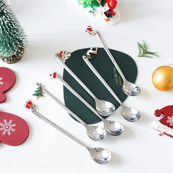 

6pcs Stainless Steel Coffee Spoon Flatware Spoon Christmas Gift Set Cutlery Ice Cream Tools XH8Z