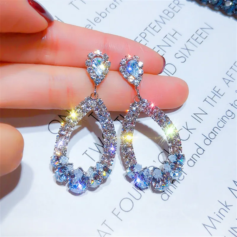 

Modyle Luxury Shining Crystal Drop Earrings Gold Silver Color Rhinestone Dangle Earrings for Women Wedding Party Jewelry