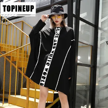 

Women's fashion Crew neck Loose-print letter draped Long Sleeve Casual plus size dress