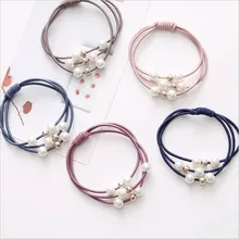 Fashion Women Mixed Color Pearl Hair Band Basic High Elastic Rubber Band Simple Ponytail Holder Scrunchies Headband Accessories 
