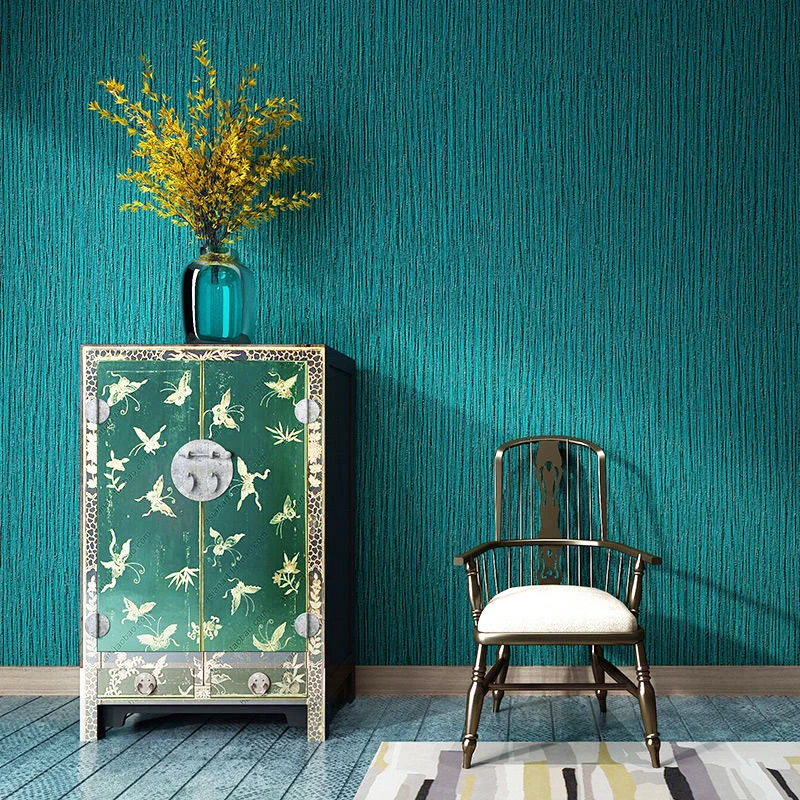 Peacock Blue Plain Mediterranean Waterproof Wallpaper INS Style TV  Background Non woven Dark Green Bedroom Wallpaper|Giấy dán tường| -  AliExpress