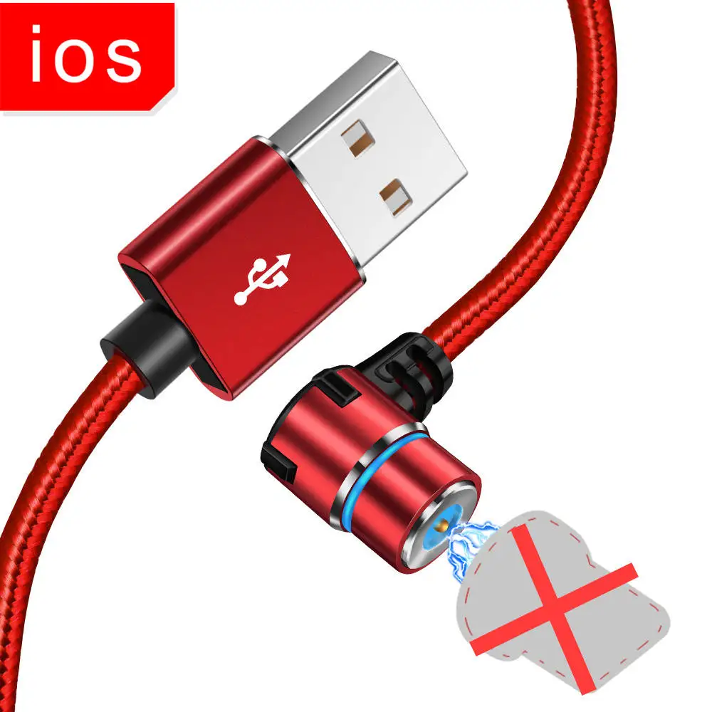 KSTUCNE Micro USB Магнитный кабель зарядное устройство 90 градусов быстрая зарядка кабель type C для iPhone 7 X S Max huawei P20 samsung USBC провод - Цвет: Only Red Cable