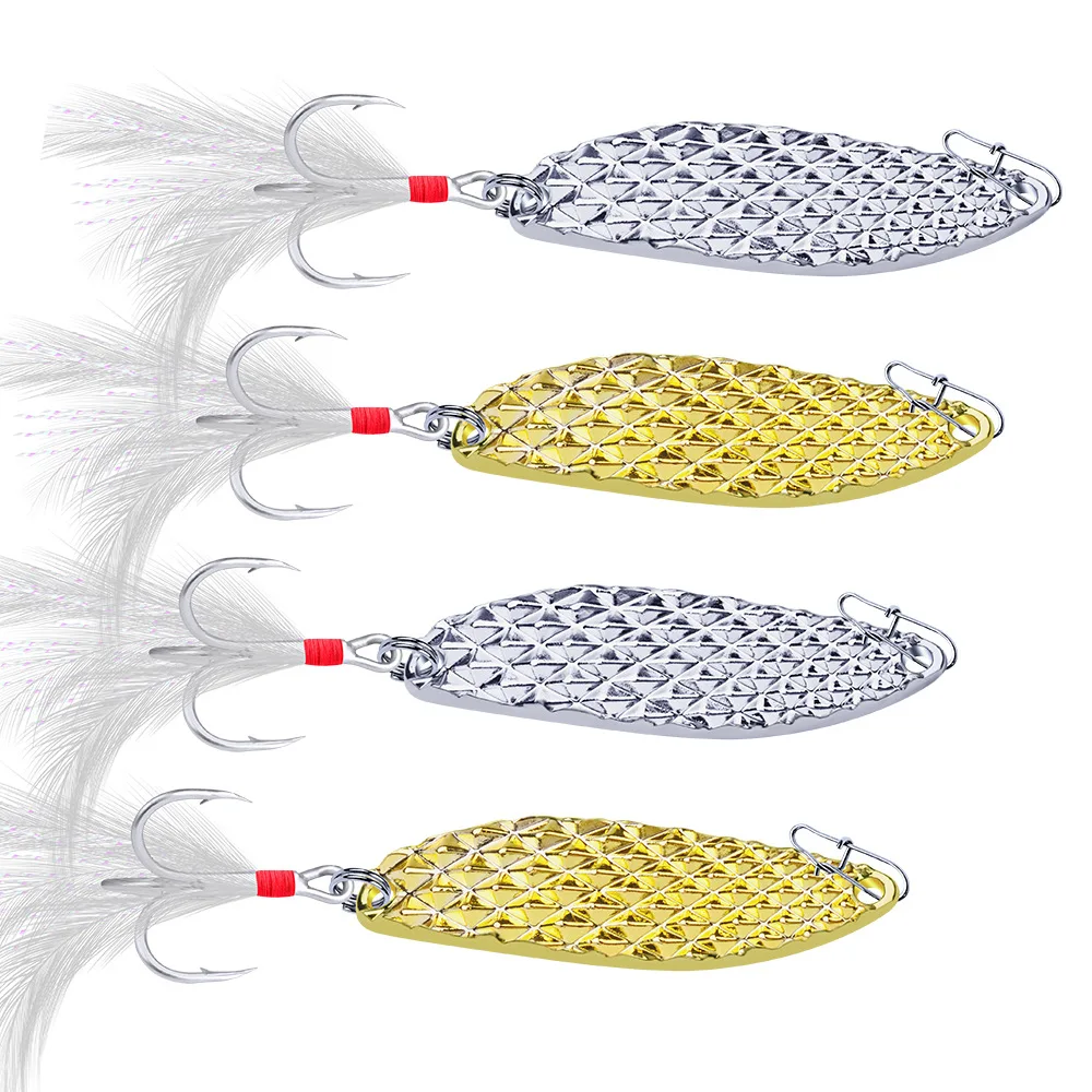 

5g-28g Metal Spinner Spoon Fishing Lure Gold Silver Lures Rotating Hard Baits For Trout Pike Peche Feather Treble Hook Tackle