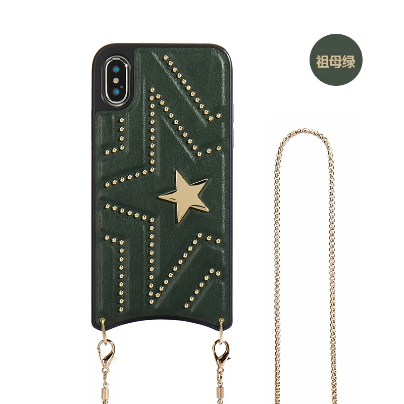 Luxury Fashion Cool 3D Rivet Star Handbag Leather Case Cover With Long Metal Chain For Iphone 11 Pro XS Max XR X 8 7 6 6S Plus