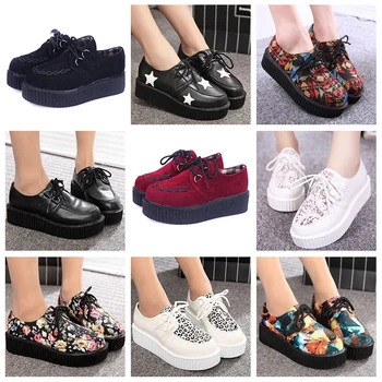 

Ladies shoes platform women sneakers 2019 new fashion solid casual shoes woman lace-up breathable flock sneakers women shoes