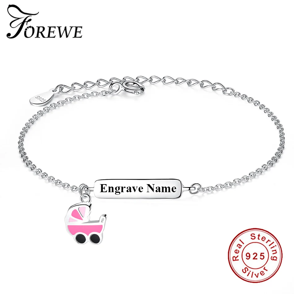 Твердый 925 пробы Серебряный браслет Цепь перевозки Персонализированная гравировка имя детский браслет для девочек детские ювелирные изделия подарок