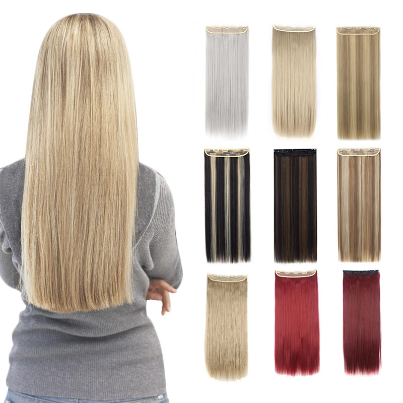 Lelinta 26" Hairpiece 140G Straight 5 Clips In False Styling Hair Synthetic Clip In Hair Extensions Heat Resistant