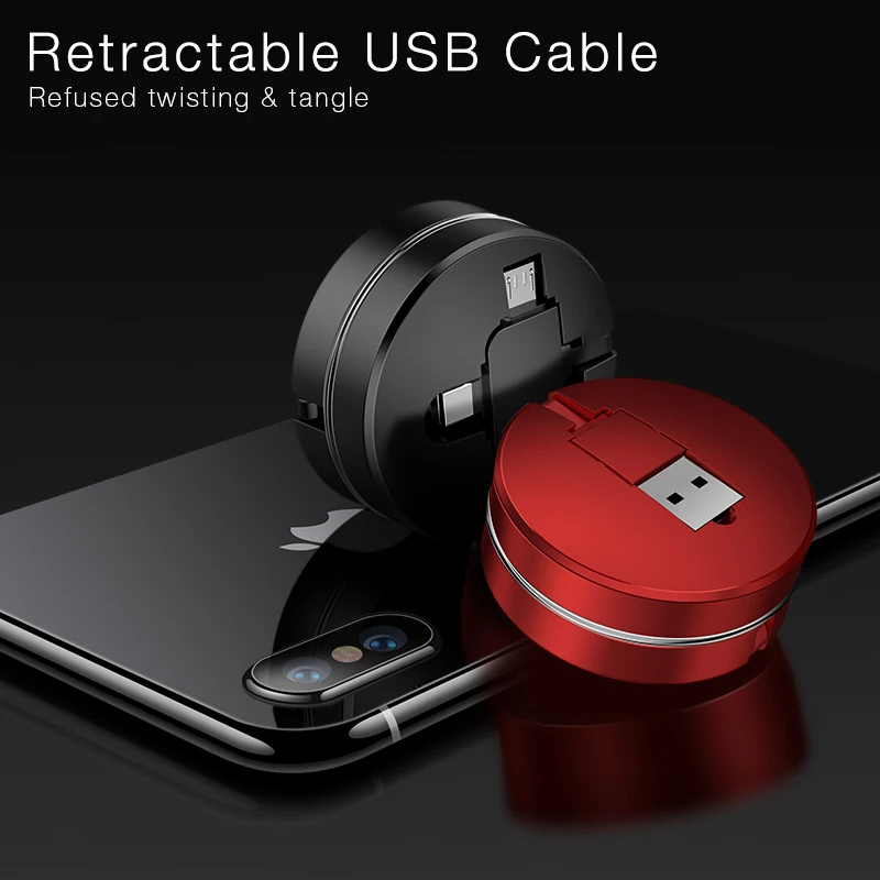 CAFELE USB Type C Cable Fast Charge 3 in 1 retractable Micro usb cable for iphone x xr 7 redmi Huawei Support Data sync