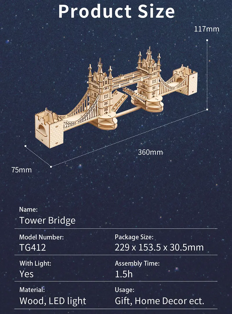 3D Wooden Puzzle Game Big Ben Tower Bridge Pagoda Building Model