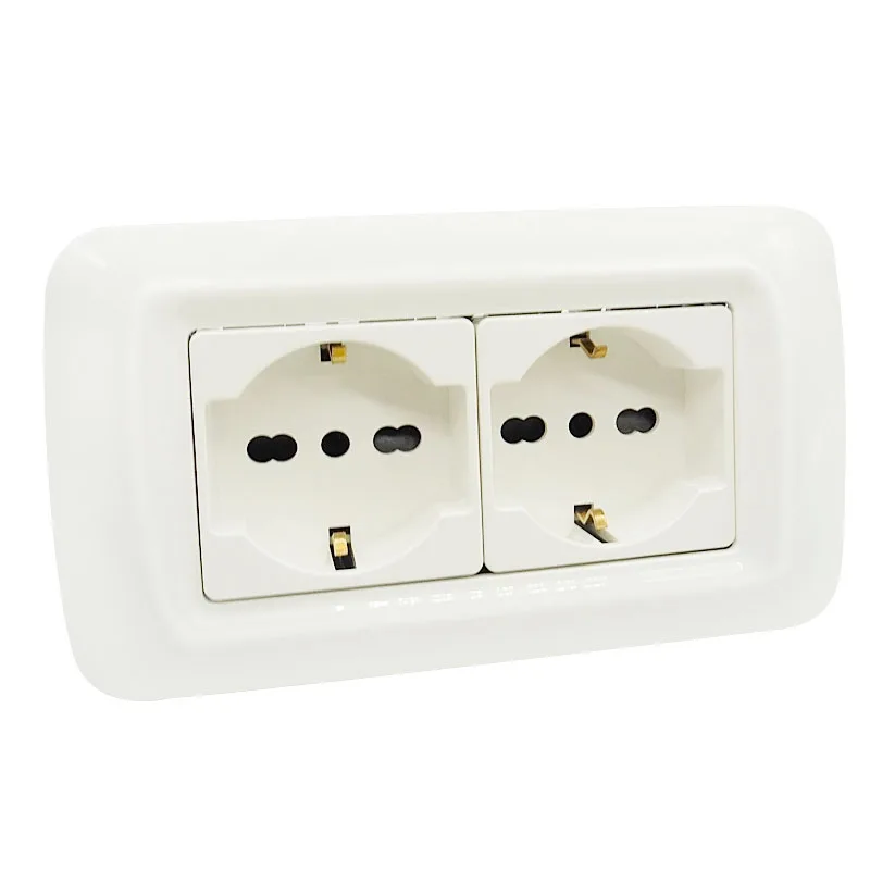 

Double Italian /Germany Electrical Outlet Ground 16A 250V Wall Power Socket Receptacle 140*80MM PC Panel White