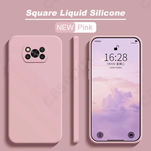 Poco X3 M3 F3 Pro Case New Square Liquid Silicone Soft Thin Cover Funda For Xiaomi Redmi note 10 Pro 4G 5G mi 11 10T 10S 11i pink
