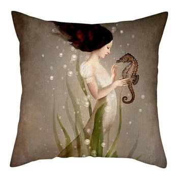 

Nanacoba Linen Oil Paiting Lady Picture Pillows Cover Pretty Woman Printed Cushion Covers for Home Sofa Decorative Pillowcases
