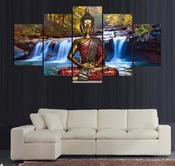 

Home Decor 5 Pieces in Set Buddha Printed Canvas Painting Living Room Wall Art Pictures No Frames
