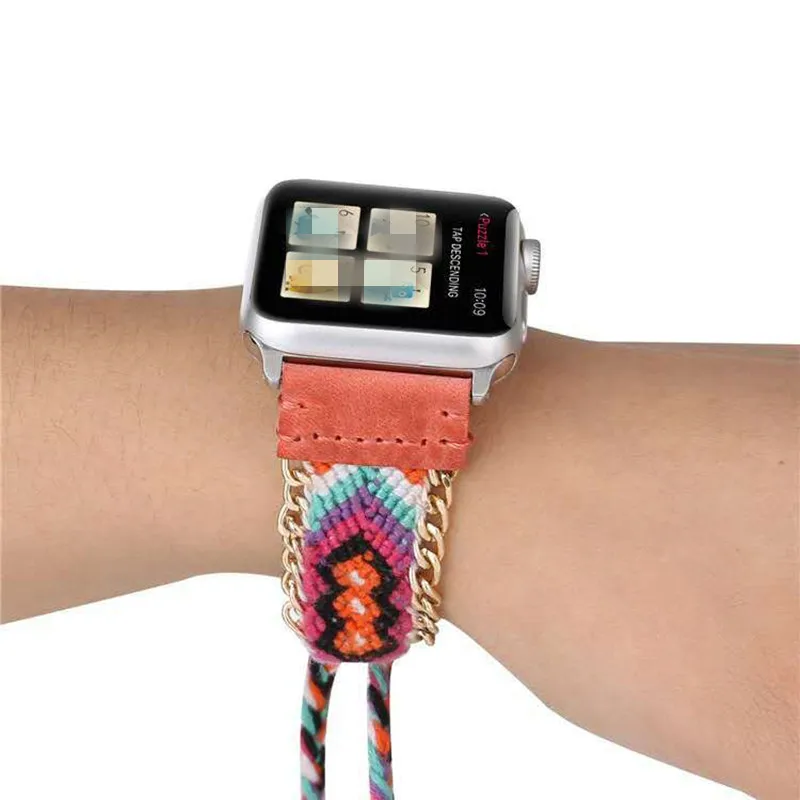 Богемный ручной плетения нейлоновый ремешок для часов Ремешок для Apple 4 Watch Series Гибкий браслет с застежкой на шнурке 38 мм-40 мм/42 мм-44 мм