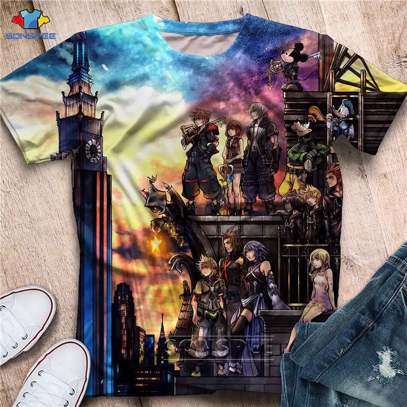 

SONSPEE Summer Fashion Tees Kingdom Heart Animation 3D Print Men's Tops Unique Clothing Short Sleeve T shirt Women Drop Shipping