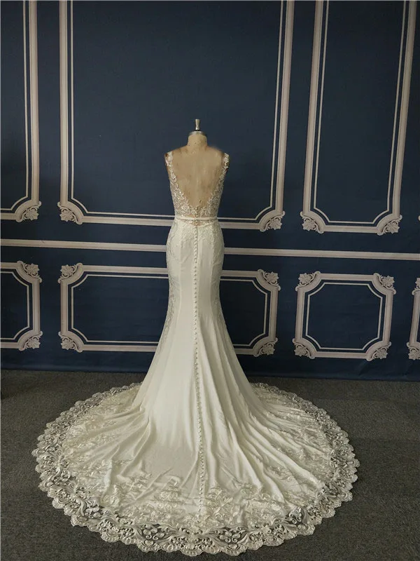 Vestido de noiva свадебное платье русалки Реальные образцы нежных кружевных бусин тонкие свадебные платья с глубоким вырезом на спине высокого качества на заказ
