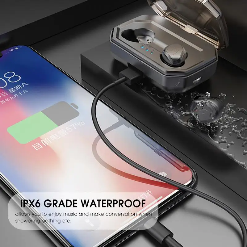 TWS True Wireless Bluetooth 5.0 Earphone Touch Headset Noise Cancelling 3000mAh Power Bank Bluetooth Headset for Smart Phone