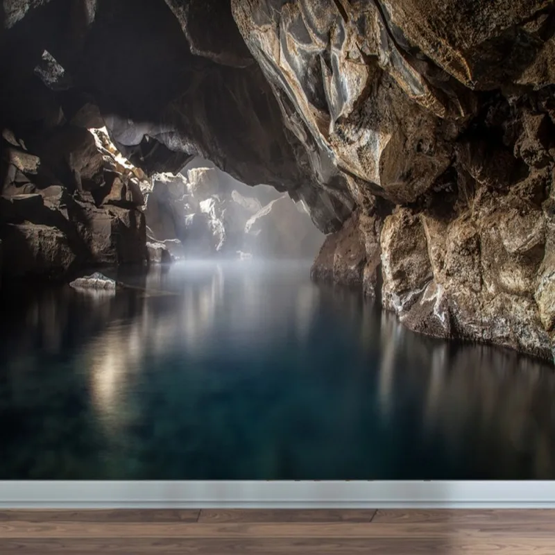 

Dropship Stone Wallpaper Lake Water Mountain Mysterious Deep Valley Custom Mural Wallpaper Wall Covering Foto Tapeten