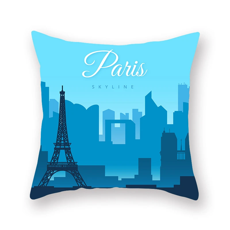 Pillow Cushion Cover Romantic Paris Eiffel Tower Pillow Cover Pink Blue Valentine Romance Cartoon Throw Pillow Cover Sofa Couch