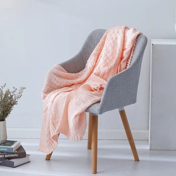 

Knitted Bed Blanket Solid Color Soft Blanket Warm Portable Travel Blanket Geometric Stylish Throw Blanket Home 120x180cm Mantas