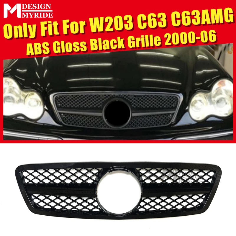 W203 C63 решетка грили для MercedesMB C Класс C203 ABS черный глянец добавить на Стиль прямая замена спортивный бампер Гриль 2000-2006