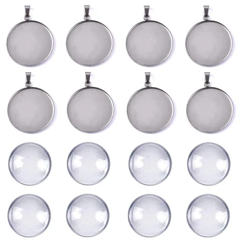 

Blanking Pendant Blank Device-Stainless Steel Pendant Tray Round Frame with Glass Convex Gemstone Transparent Dome Pendant for P