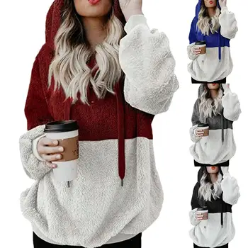 

Fashion Women Color Block Patchwork Long Sleeve Hooded Causal Hoodie Sweatshirt