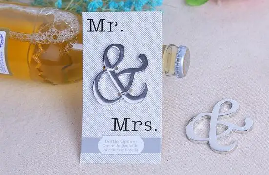 

Free Shipping 100Pcs Wholesale "Mr. and Mrs." Ampersand Bottle Opener Favor For Party Supplies Silver Wedding Gift For Guest