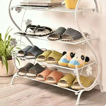 

HIPSTEEN S Shaped Multi-Layer Simple Shoe Rack Iron Shoe Storage Organizer Shoe Stand Space Saving Organizer Shelf - White Black