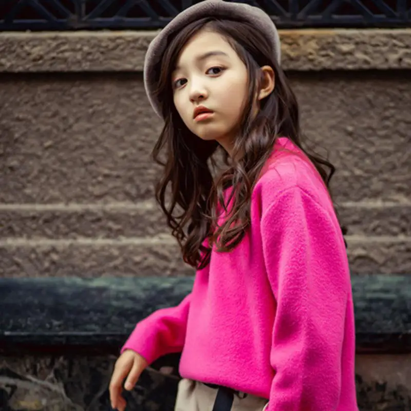 Winter Sweater Children Wear Loose Sweater Tee Children's Round-collar Teenage Sweaters Girl Winter Girls Clothing Sweater - Цвет: Лаванда