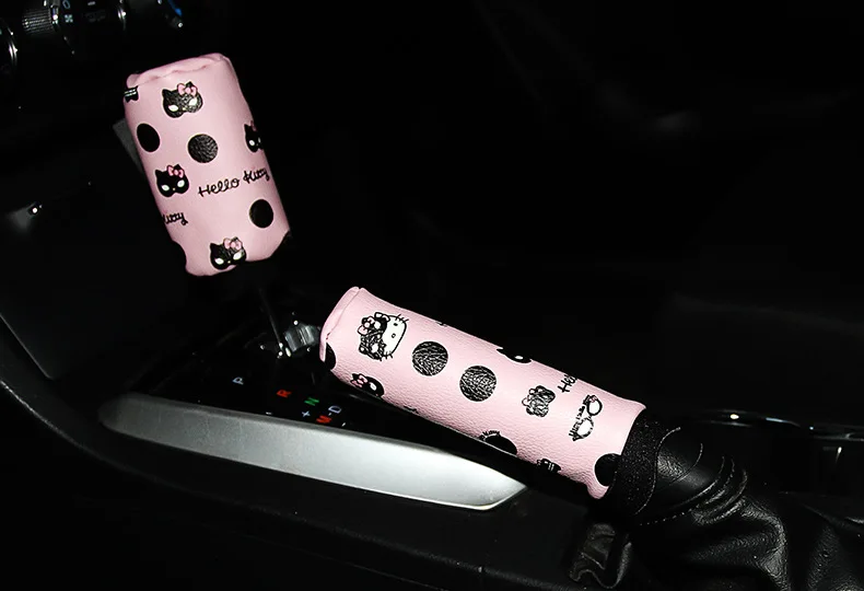 Freio de Mão Alavanca do Deslocamento de Engrenagem Interior do Carro Acessórios do Carro Kitty Cat Carro Capa Case Decoração Shift Knob Escudo Cobre Universal 2 pc - Set 5 Manopla de freio de mão