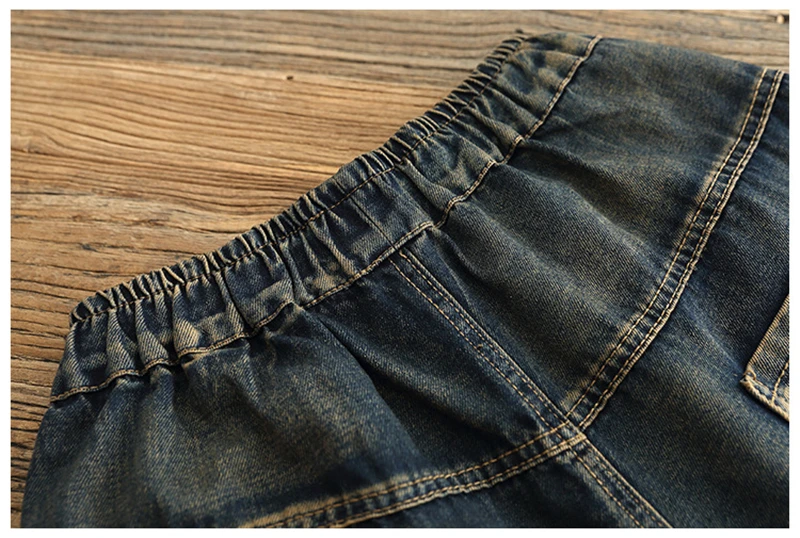 OMIKRON Women Vintage Loose Casual Patchwork Embroidered Cotton Denim Jeans Harem Pants Casual Ladies Elastic Waist Trousers