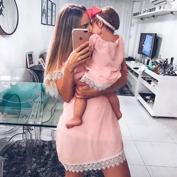 

Family Look Mom Baby Elegant Dress Matching Outfits Summer Mother Daughter Dresses Solid Fashion for Mommy and Me Clothes