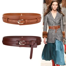 Fashion Wide cowskin Cummerbund Women's Cummerbunds knot real leather waistbands for Dress Decorate Waist belt coat accessories